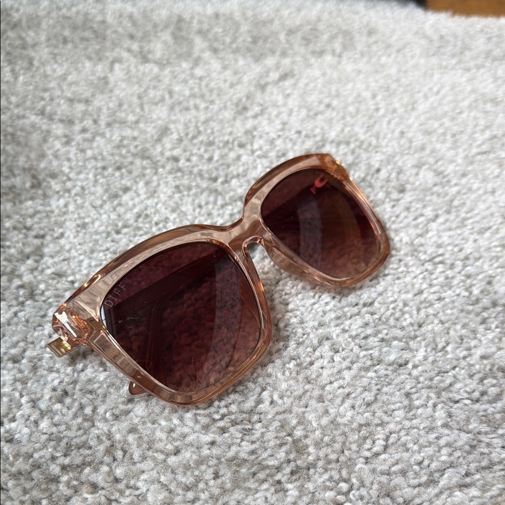 Transparent Peach Square Sunglasses with Brown Lenses